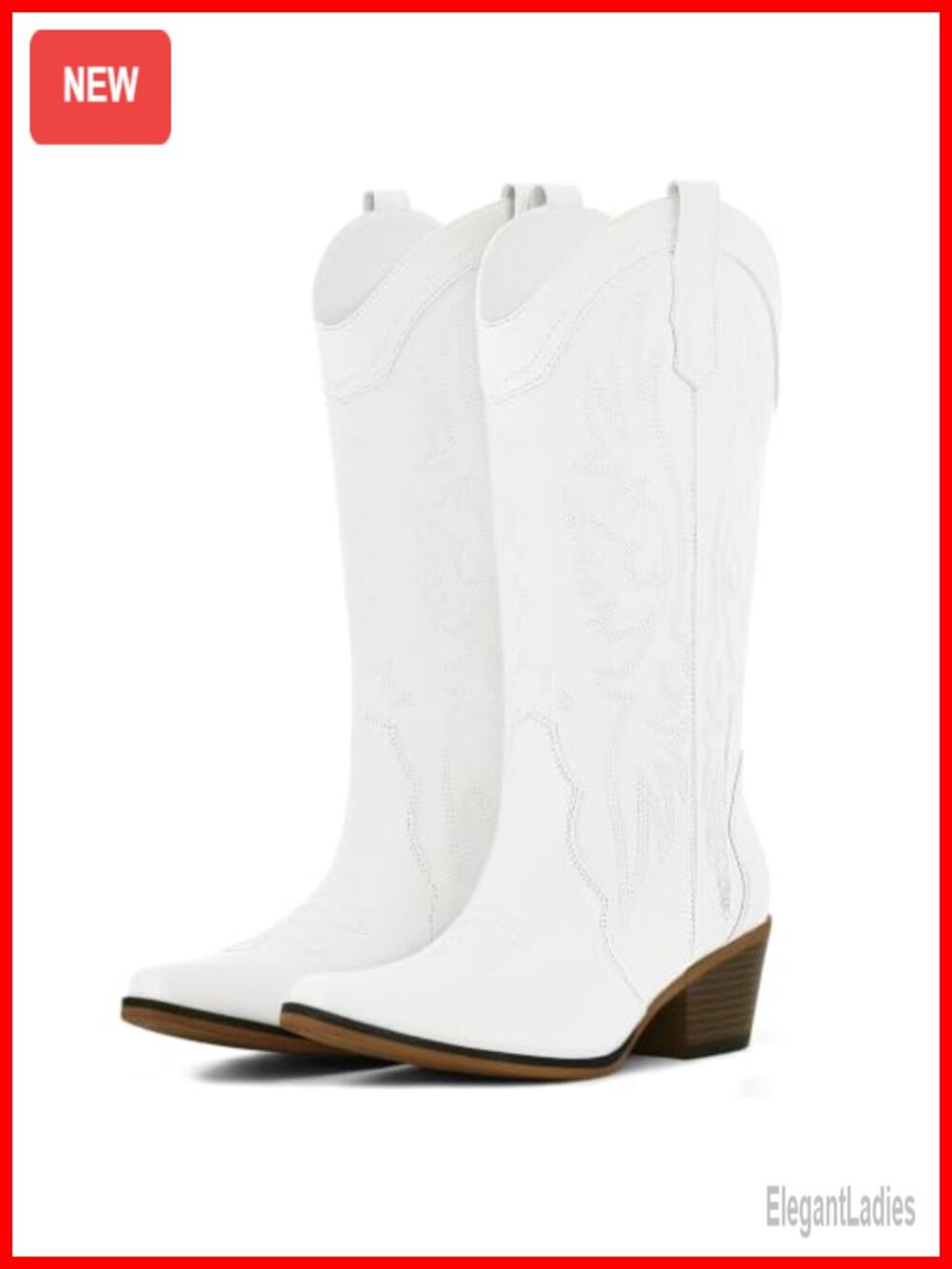 Women's Western Cowboy Boots Mid Calf Snip Toe Faux Leather